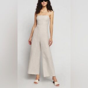 Reformation Overland Linen Jumpsuit adjustable Straps Wide Leg in Oatmeal Size 6